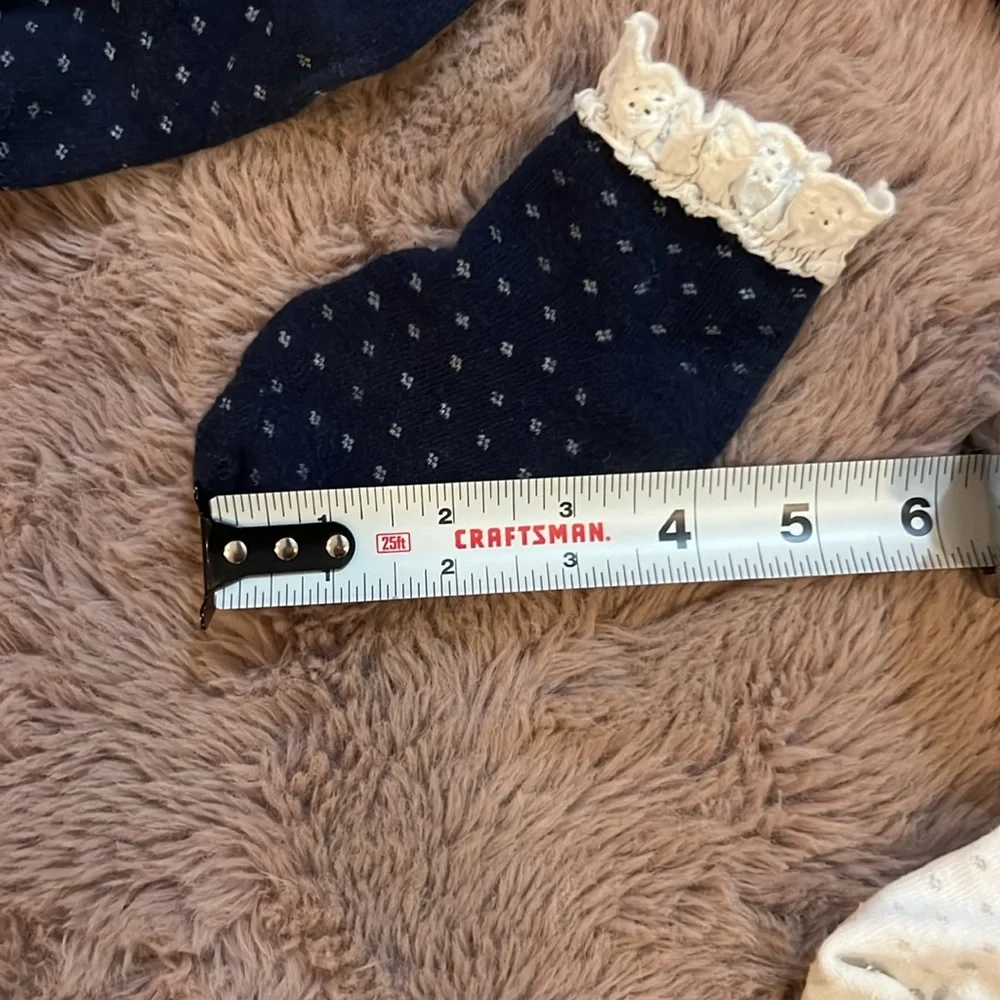 Set of 2 little kids ruffle eyelet lace socks navy blue and white w/ polka dots